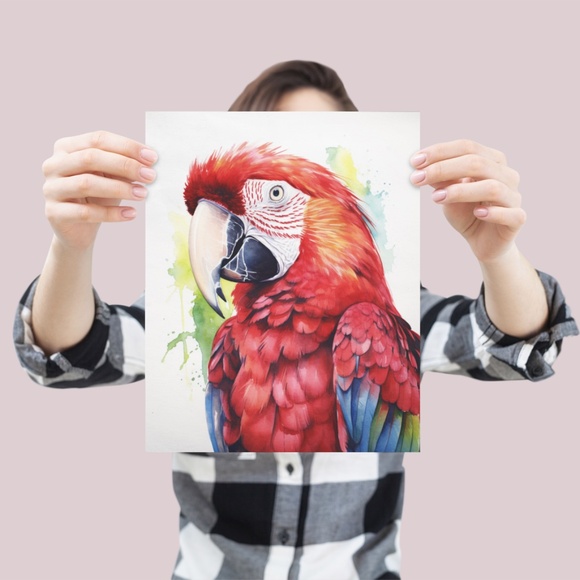 Red Macaw Parrot Bird Watercolor Wall Art Print Poster Unframed - Picture 4 of 5